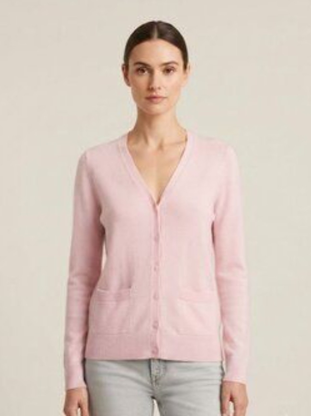 Lord & Taylor 100% MerinoPale Pink V‑Neck Button Front Cardigan